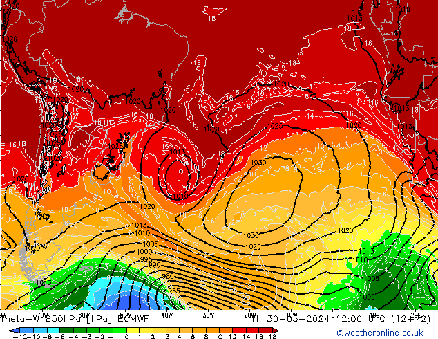 Theta-W 850hPa ECMWF gio 30.05.2024 12 UTC