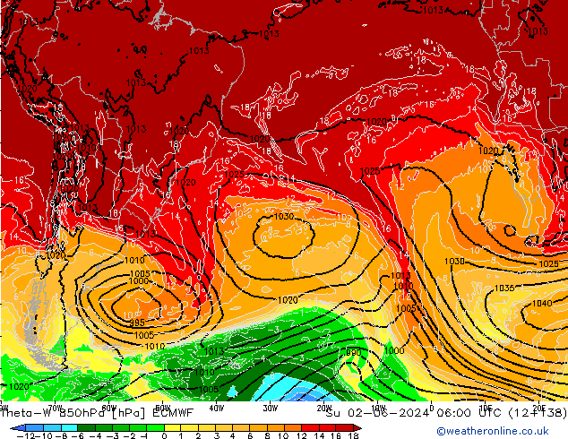 Theta-W 850hPa ECMWF Ne 02.06.2024 06 UTC