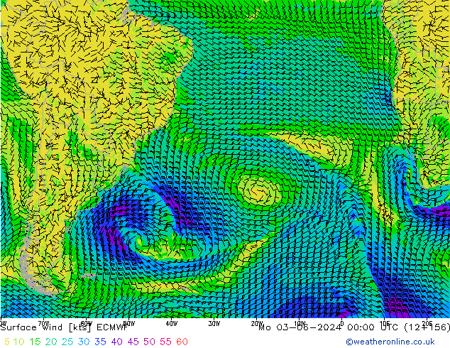 Surface wind ECMWF Po 03.06.2024 00 UTC