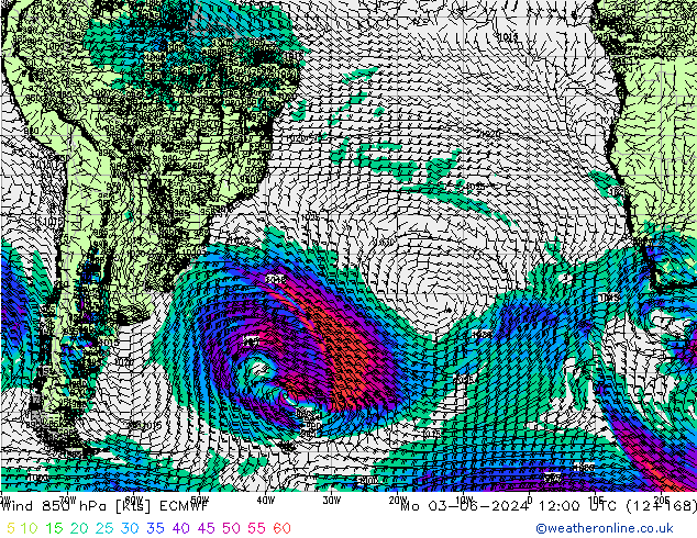 Wind 850 hPa ECMWF Mo 03.06.2024 12 UTC