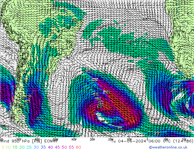 Viento 950 hPa ECMWF mar 04.06.2024 06 UTC