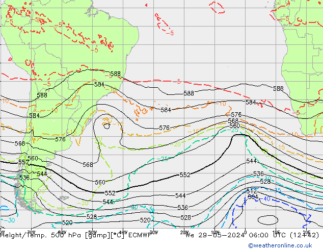 Z500/Rain (+SLP)/Z850 ECMWF Qua 29.05.2024 06 UTC