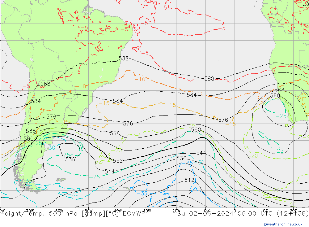 Z500/Rain (+SLP)/Z850 ECMWF dim 02.06.2024 06 UTC