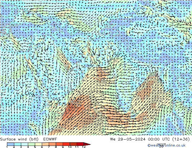 Surface wind (bft) ECMWF St 29.05.2024 00 UTC