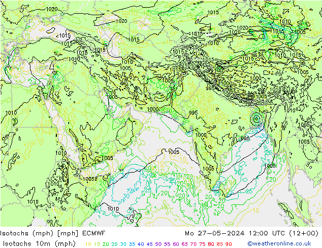 Isotachs (mph) ECMWF Seg 27.05.2024 12 UTC