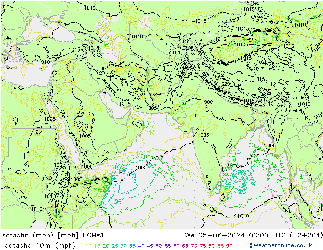 Isotachen (mph) ECMWF wo 05.06.2024 00 UTC