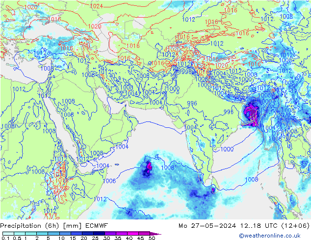 Totale neerslag (6h) ECMWF ma 27.05.2024 18 UTC