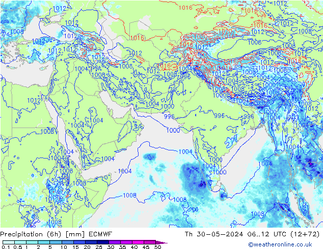 Z500/Rain (+SLP)/Z850 ECMWF Th 30.05.2024 12 UTC