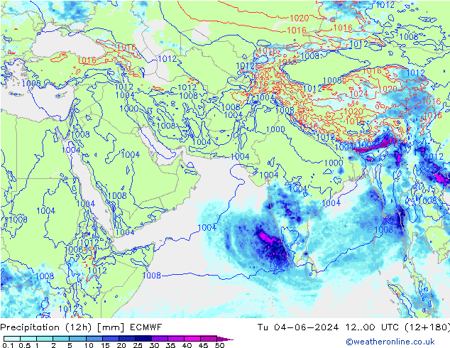 Precipitación (12h) ECMWF mar 04.06.2024 00 UTC