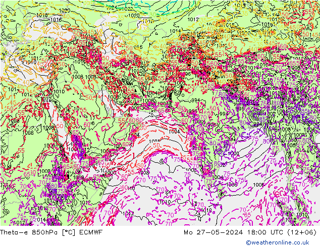 Theta-e 850hPa ECMWF Pzt 27.05.2024 18 UTC