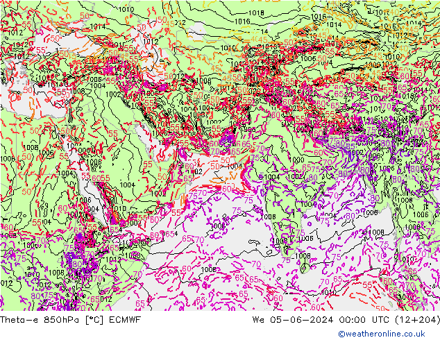 Theta-e 850hPa ECMWF wo 05.06.2024 00 UTC