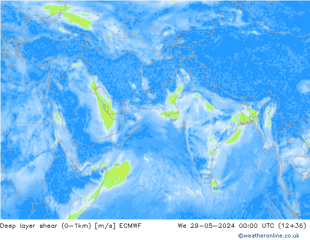 Deep layer shear (0-1km) ECMWF St 29.05.2024 00 UTC