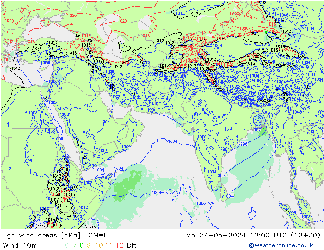 High wind areas ECMWF lun 27.05.2024 12 UTC