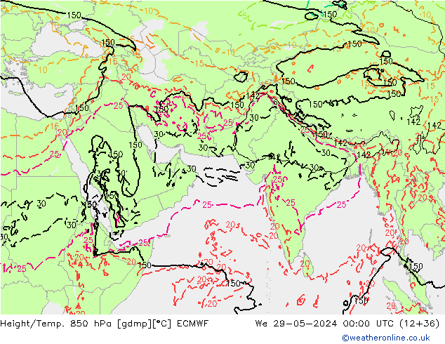 Height/Temp. 850 hPa ECMWF St 29.05.2024 00 UTC