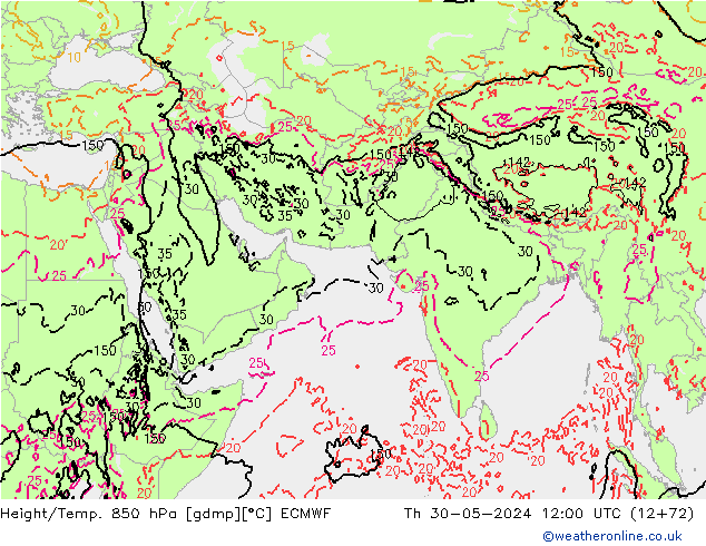 Z500/Rain (+SLP)/Z850 ECMWF Th 30.05.2024 12 UTC