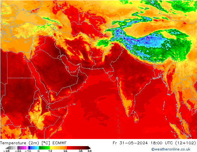 Temperature (2m) ECMWF Fr 31.05.2024 18 UTC