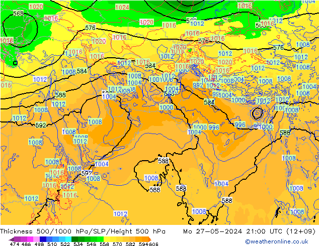 Thck 500-1000hPa ECMWF Mo 27.05.2024 21 UTC