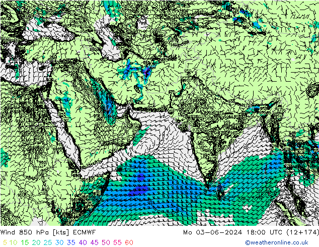 Viento 850 hPa ECMWF lun 03.06.2024 18 UTC