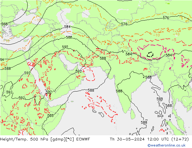 Z500/Rain (+SLP)/Z850 ECMWF Th 30.05.2024 12 UTC