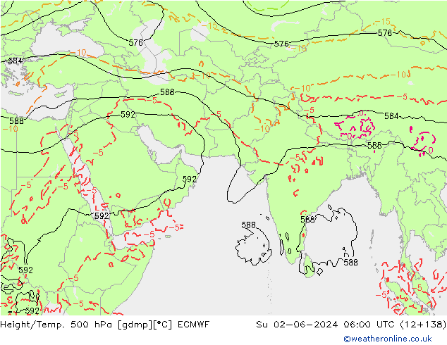 Z500/Yağmur (+YB)/Z850 ECMWF Paz 02.06.2024 06 UTC