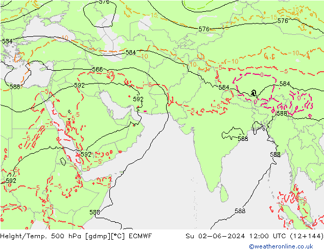 Z500/Regen(+SLP)/Z850 ECMWF zo 02.06.2024 12 UTC