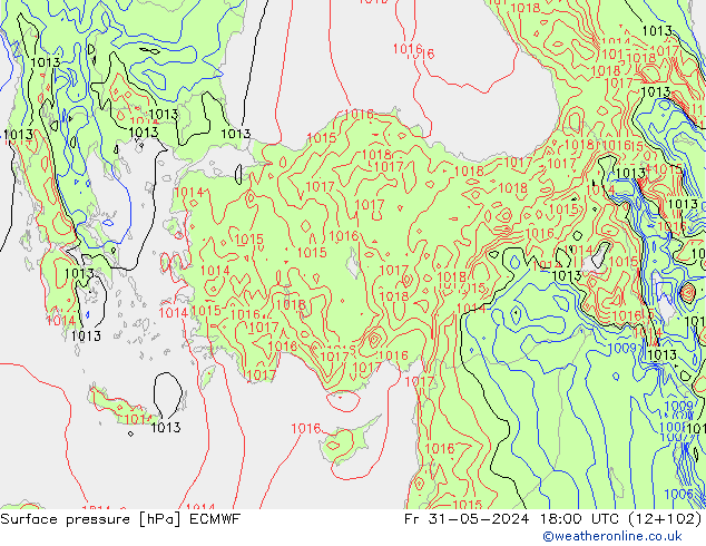 Presión superficial ECMWF vie 31.05.2024 18 UTC