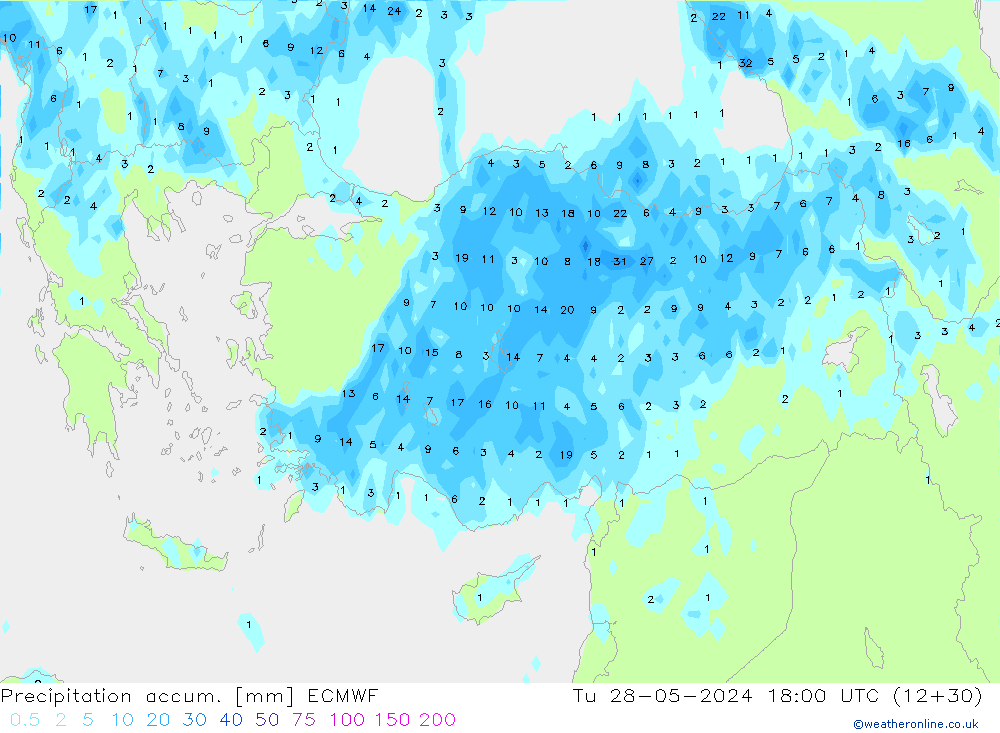 Precipitación acum. ECMWF mar 28.05.2024 18 UTC