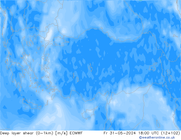 Deep layer shear (0-1km) ECMWF Sex 31.05.2024 18 UTC