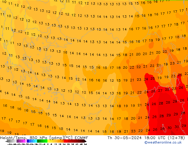 Z500/Rain (+SLP)/Z850 ECMWF gio 30.05.2024 18 UTC