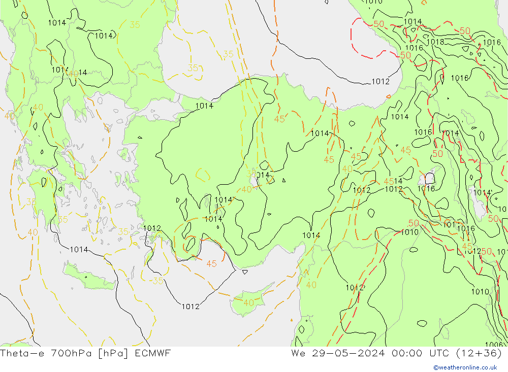 Theta-e 700hPa ECMWF Mi 29.05.2024 00 UTC