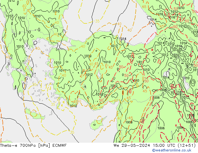 Theta-e 700hPa ECMWF wo 29.05.2024 15 UTC
