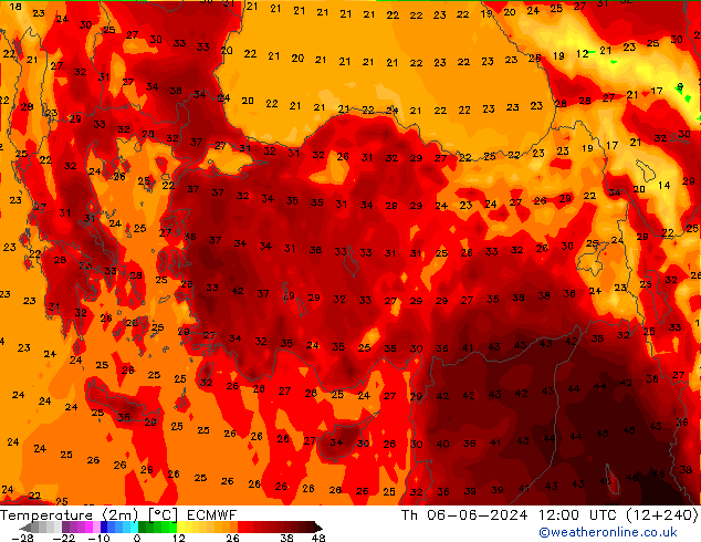 Temperature (2m) ECMWF Th 06.06.2024 12 UTC