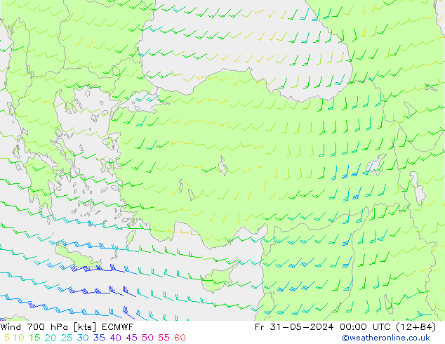 Vento 700 hPa ECMWF ven 31.05.2024 00 UTC