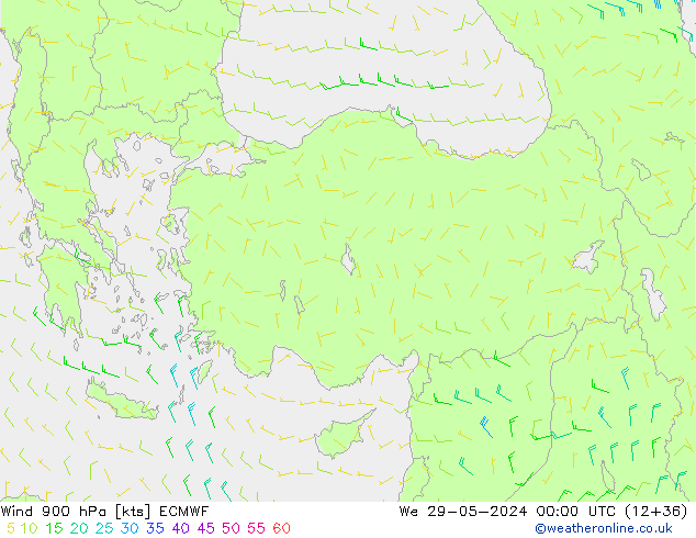 Vent 900 hPa ECMWF mer 29.05.2024 00 UTC