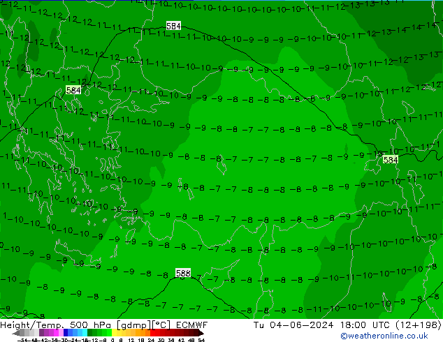 Height/Temp. 500 hPa ECMWF Tu 04.06.2024 18 UTC