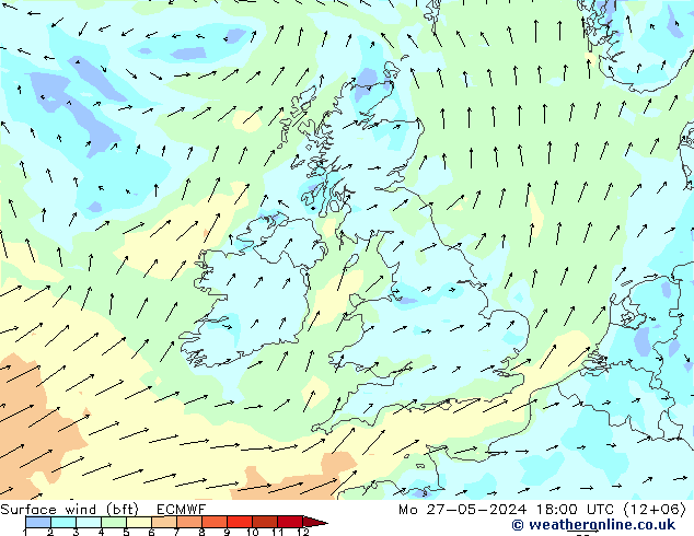ве�Bе�@ 10 m (bft) ECMWF пн 27.05.2024 18 UTC