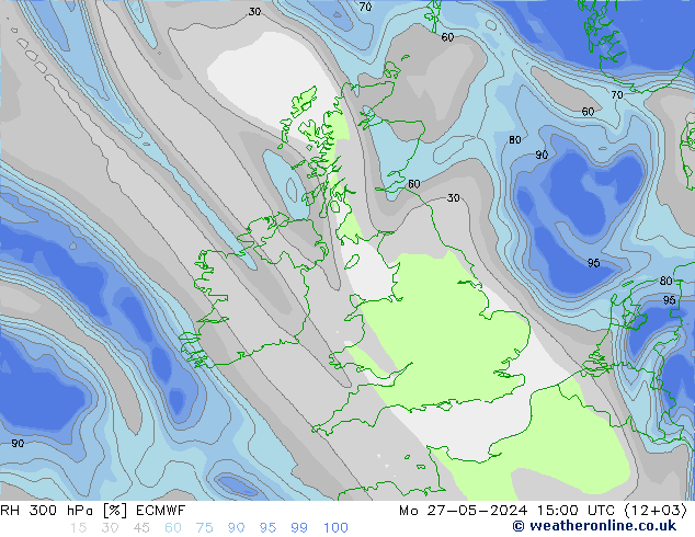 RH 300 hPa ECMWF Mo 27.05.2024 15 UTC