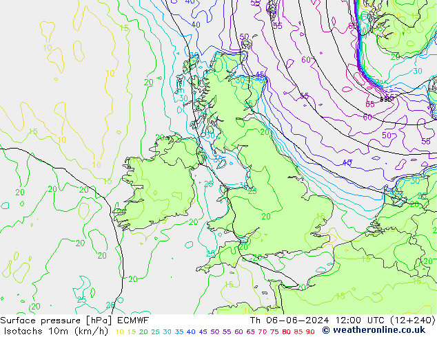 Isotachen (km/h) ECMWF Do 06.06.2024 12 UTC