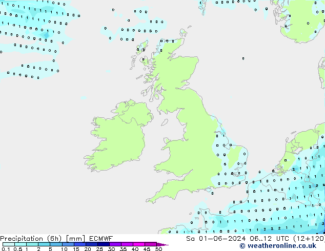 Precipitação (6h) ECMWF Sáb 01.06.2024 12 UTC