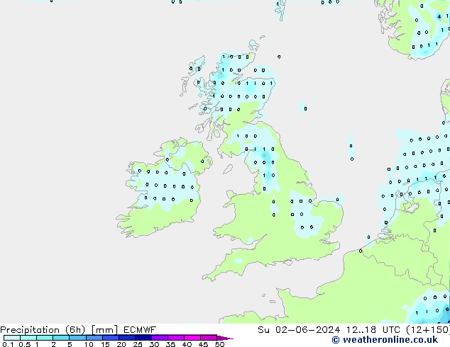 Nied. akkumuliert (6Std) ECMWF So 02.06.2024 18 UTC