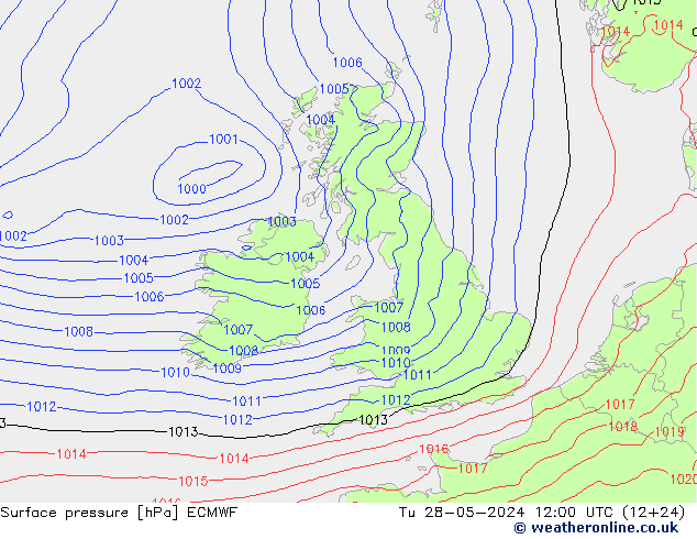 Surface pressure ECMWF Tu 28.05.2024 12 UTC