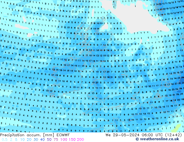 Precipitación acum. ECMWF mié 29.05.2024 06 UTC