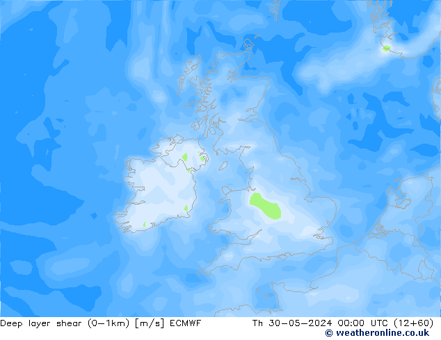 Deep layer shear (0-1km) ECMWF jeu 30.05.2024 00 UTC