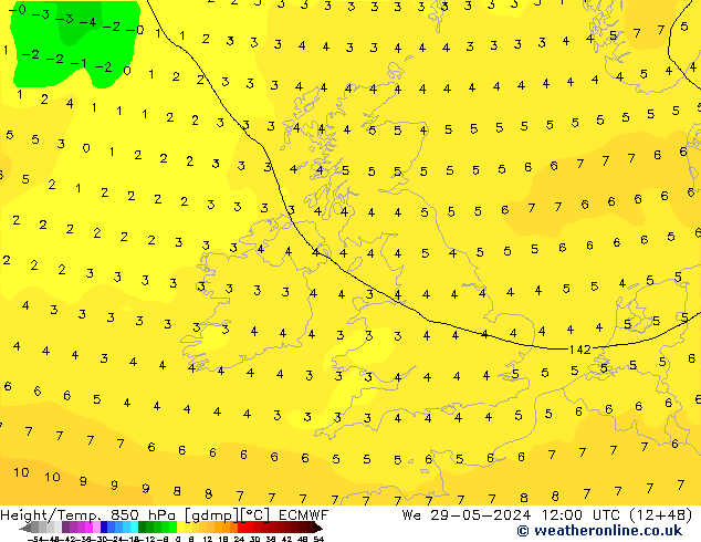 Z500/Rain (+SLP)/Z850 ECMWF Mi 29.05.2024 12 UTC