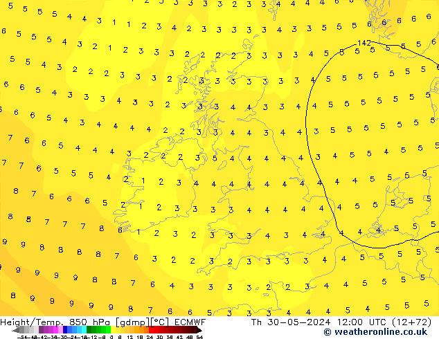 Z500/Rain (+SLP)/Z850 ECMWF  30.05.2024 12 UTC