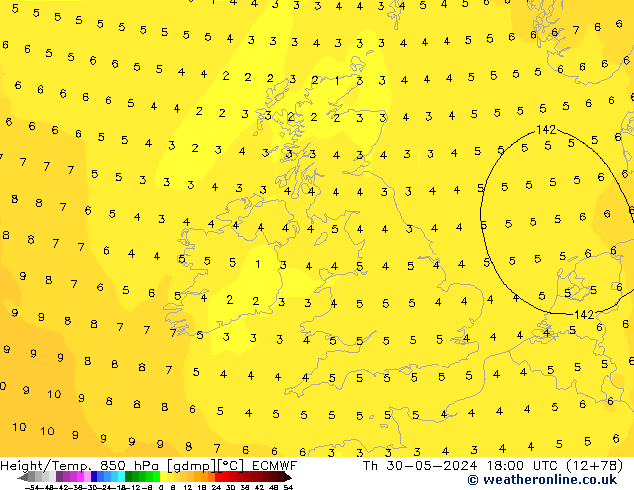 Z500/Rain (+SLP)/Z850 ECMWF Th 30.05.2024 18 UTC