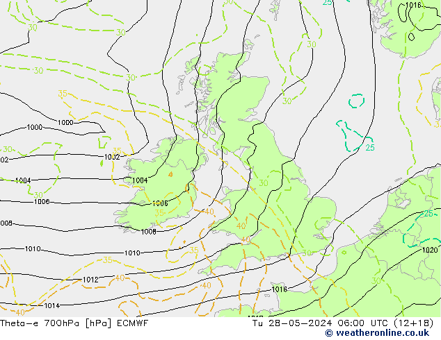 Theta-e 700гПа ECMWF вт 28.05.2024 06 UTC