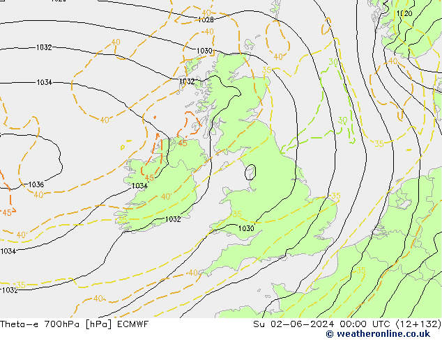 Theta-e 700hPa ECMWF Su 02.06.2024 00 UTC