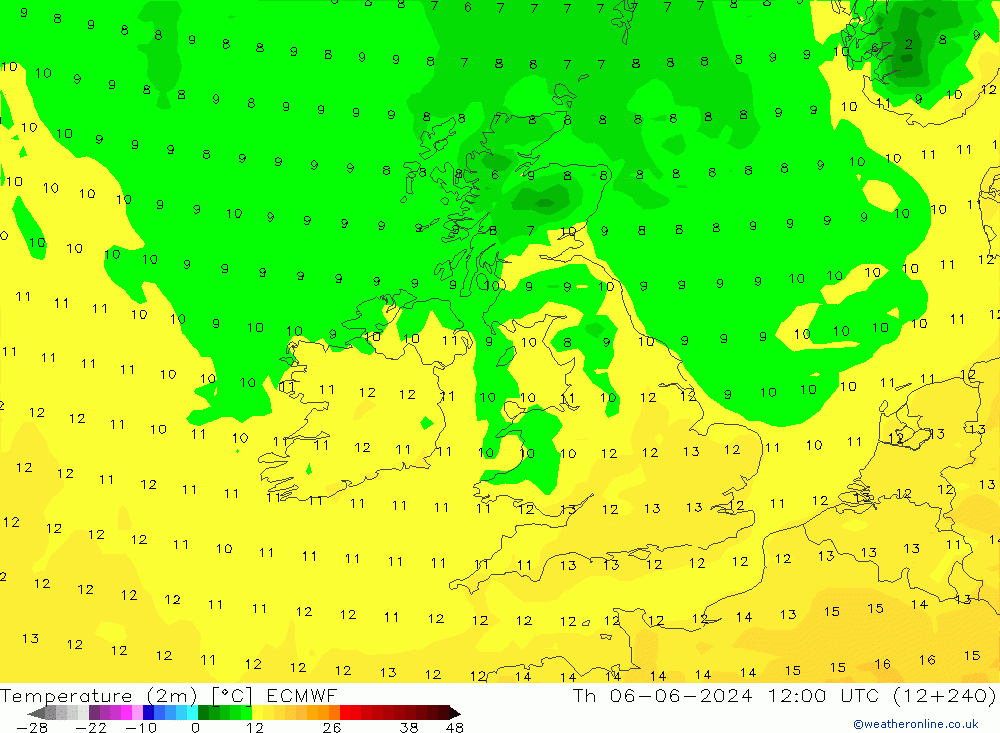 température (2m) ECMWF jeu 06.06.2024 12 UTC