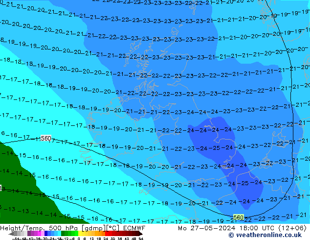 Z500/Regen(+SLP)/Z850 ECMWF ma 27.05.2024 18 UTC